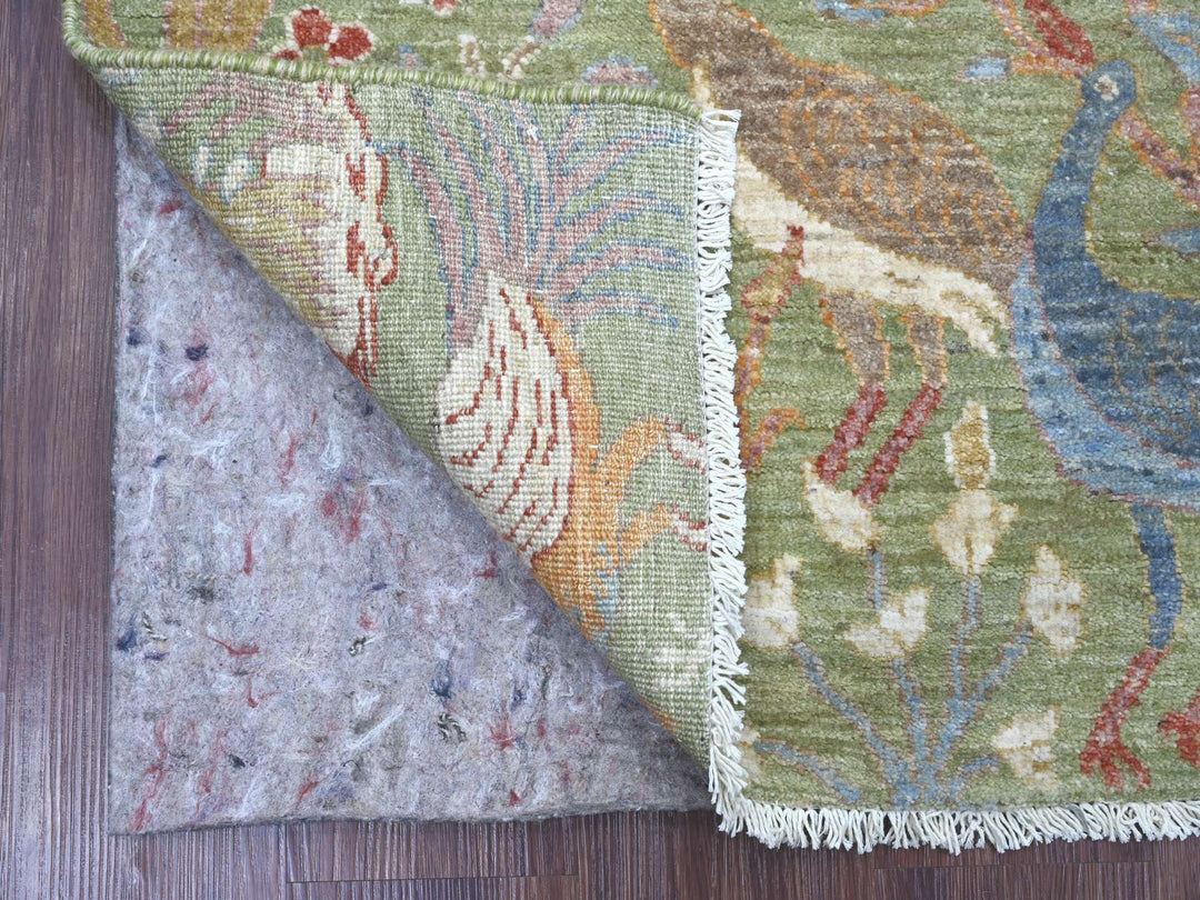 3'0" x 5'3" New Hand Knotted Green Wool Rectangle Oriental Rug - MOA10221655
