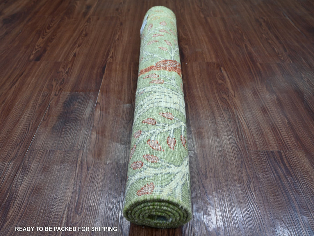 3'0" x 5'3" New Hand Knotted Green Wool Rectangle Oriental Rug - MOA10221655
