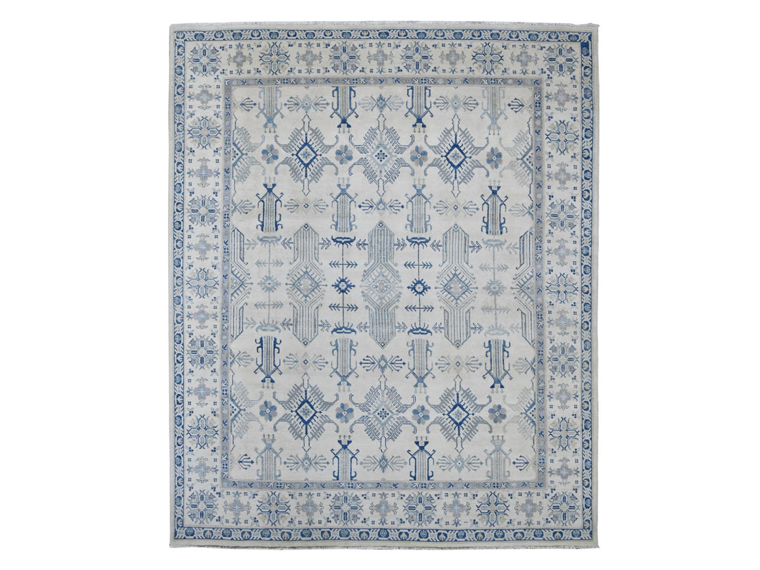 7'10" x 9'9" New Hand Knotted Ivory Wool Rectangle Oriental Rug - MOA10221656