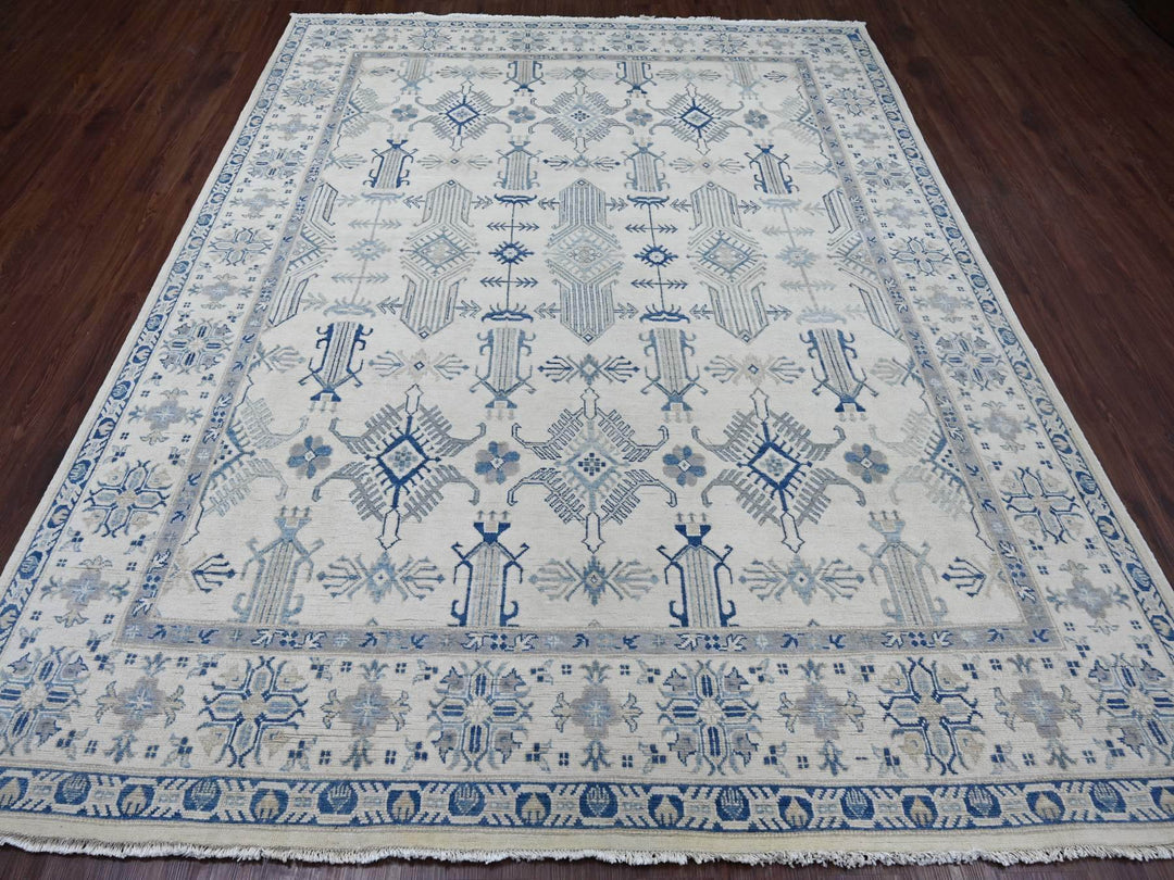 7'10" x 9'9" New Hand Knotted Ivory Wool Rectangle Oriental Rug - MOA10221656