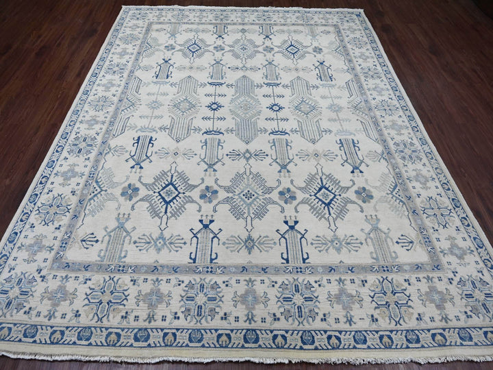 7'10" x 9'9" New Hand Knotted Ivory Wool Rectangle Oriental Rug - MOA10221656
