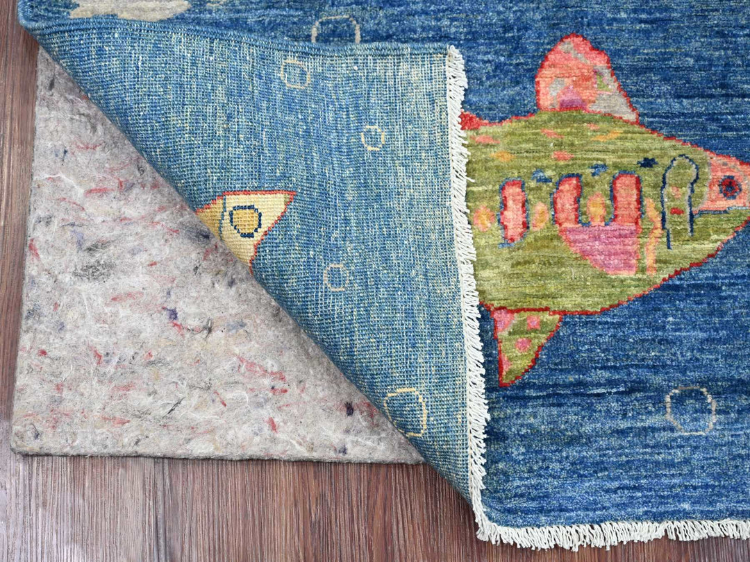 4'11" x 6'10" New Hand Knotted Blue Wool Rectangle Oriental Rug - MOA10221657