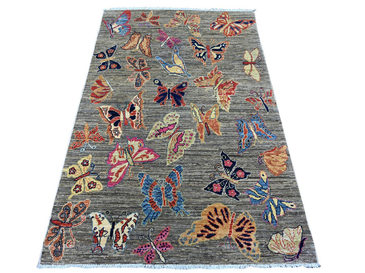 3'10" x 5'11" New Hand Knotted Grey Wool Rectangle Oriental Rug - MOA10221658