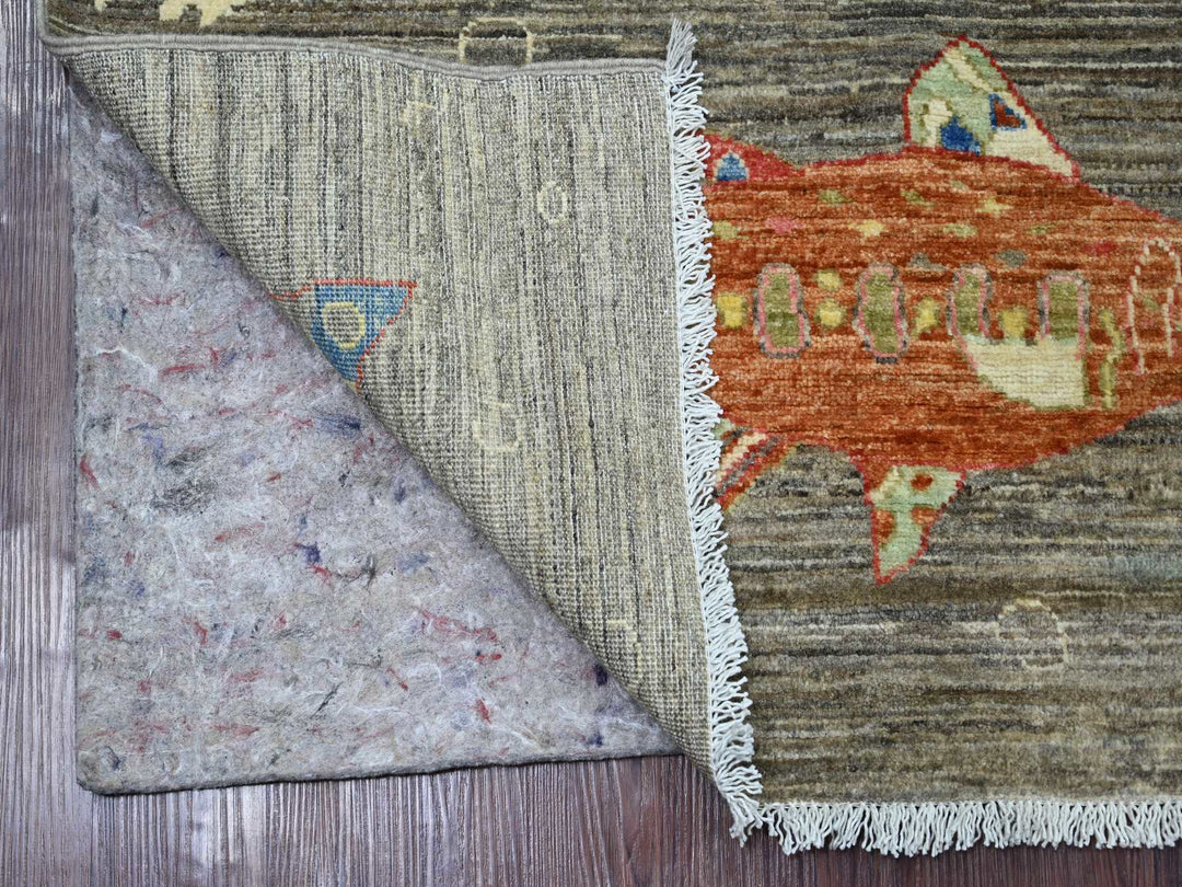 4'11" x 6'6" New Hand Knotted Grey Wool Rectangle Oriental Rug - MOA10221659