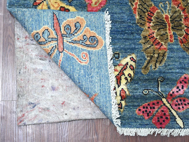 3'11" x 5'7" New Hand Knotted Blue Wool Rectangle Oriental Rug - MOA10221660