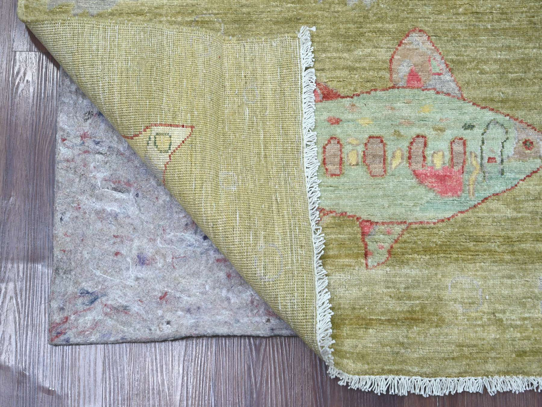 5'0" x 6'10" New Hand Knotted Green Wool Rectangle Oriental Rug - MOA10221661