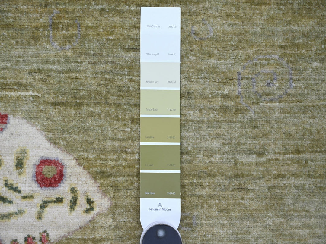 5'0" x 6'10" New Hand Knotted Green Wool Rectangle Oriental Rug - MOA10221661
