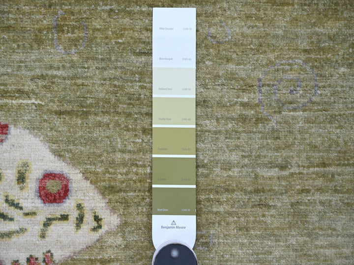 5'0" x 6'10" New Hand Knotted Green Wool Rectangle Oriental Rug - MOA10221661