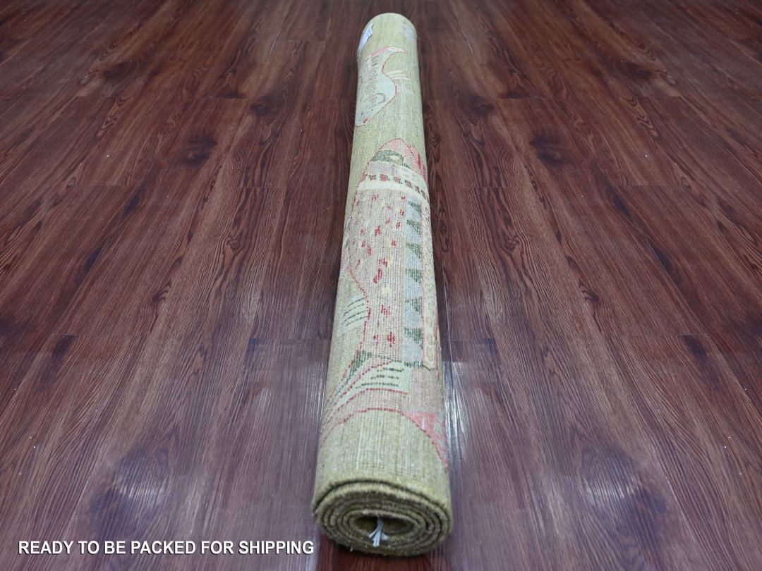 5'0" x 6'10" New Hand Knotted Green Wool Rectangle Oriental Rug - MOA10221661
