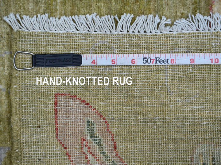 5'0" x 6'10" New Hand Knotted Green Wool Rectangle Oriental Rug - MOA10221661