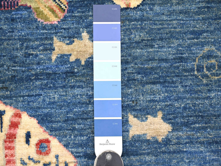 4'1" x 6'0" New Hand Knotted Blue Wool Rectangle Oriental Rug - MOA10221664