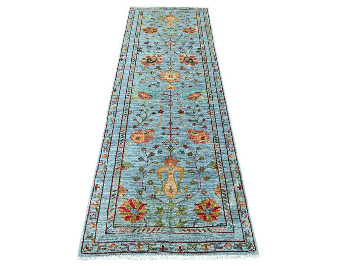 2'10" x 8'5" New Hand Knotted Blue Wool Runner Oriental Rug - MOA10221666