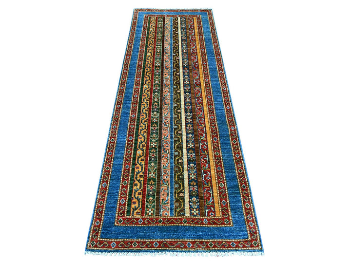 2'10" x 8'1" New Hand Knotted Blue Wool Runner Oriental Rug - MOA10221670