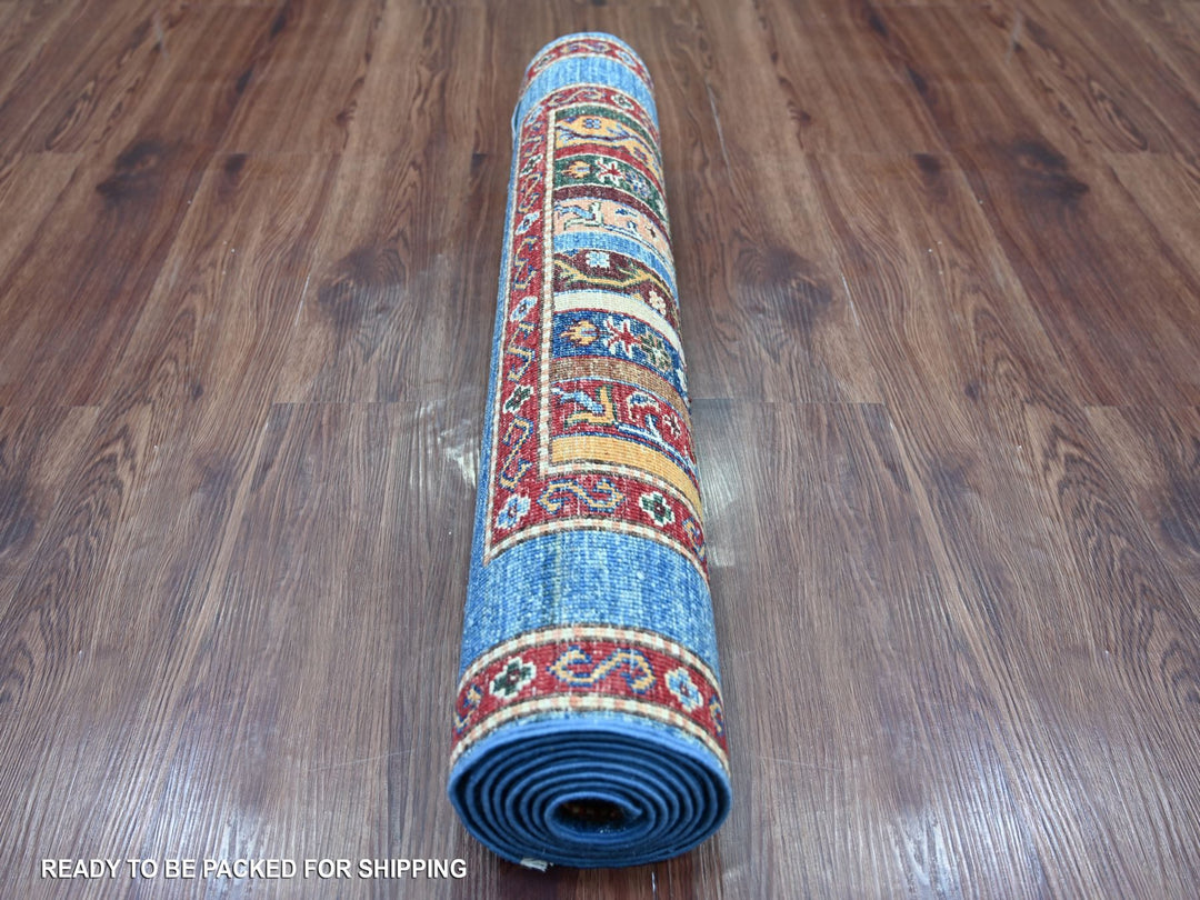 2'10" x 8'1" New Hand Knotted Blue Wool Runner Oriental Rug - MOA10221670