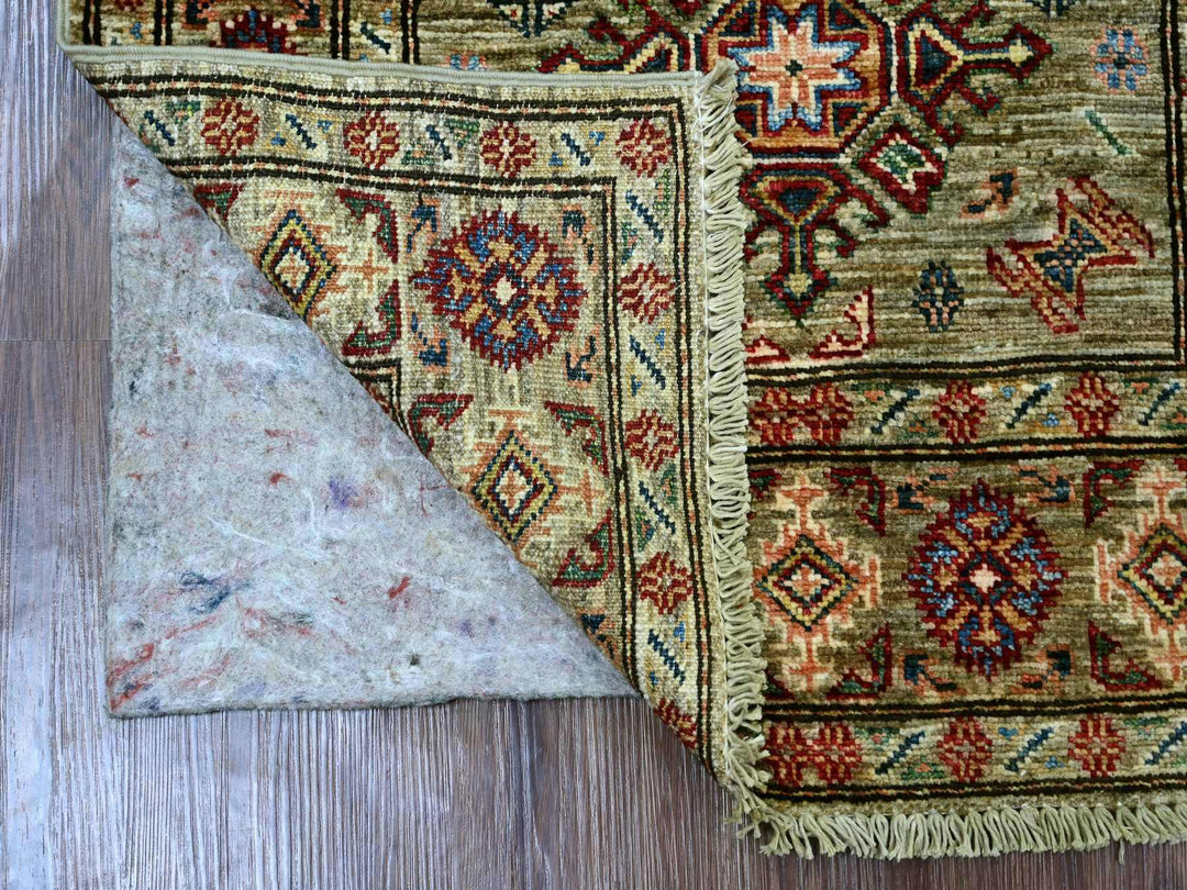 2'7" x 4'6" New Hand Knotted Green Wool Rectangle Oriental Rug - MOA10221673
