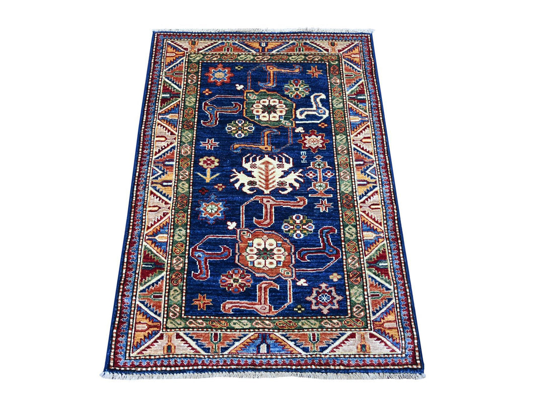 2'10" x 4'0" New Hand Knotted Blue Wool Rectangle Oriental Rug - MOA10221676