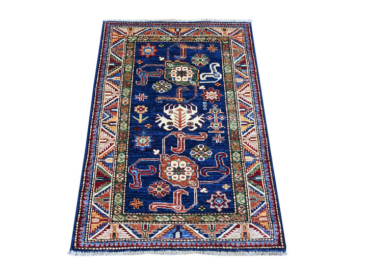 2'10" x 4'0" New Hand Knotted Blue Wool Rectangle Oriental Rug - MOA10221676