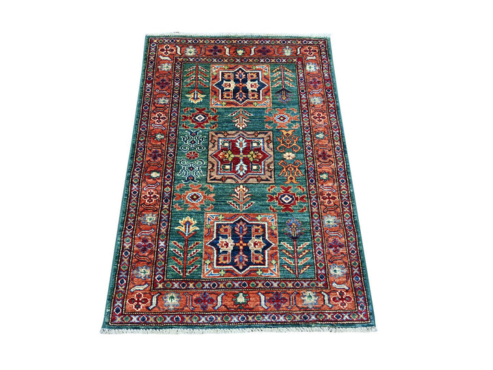 2'10" x 4'2" New Hand Knotted Green Wool Rectangle Oriental Rug - MOA10221677