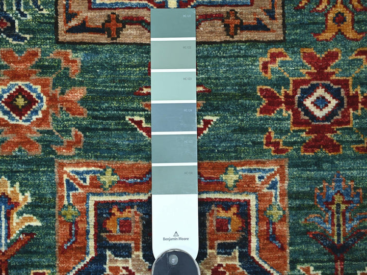 2'10" x 4'2" New Hand Knotted Green Wool Rectangle Oriental Rug - MOA10221677