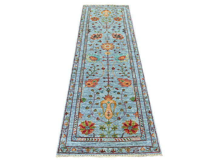 2'9" x 8'6" New Hand Knotted Blue Wool Runner Oriental Rug - MOA10221679