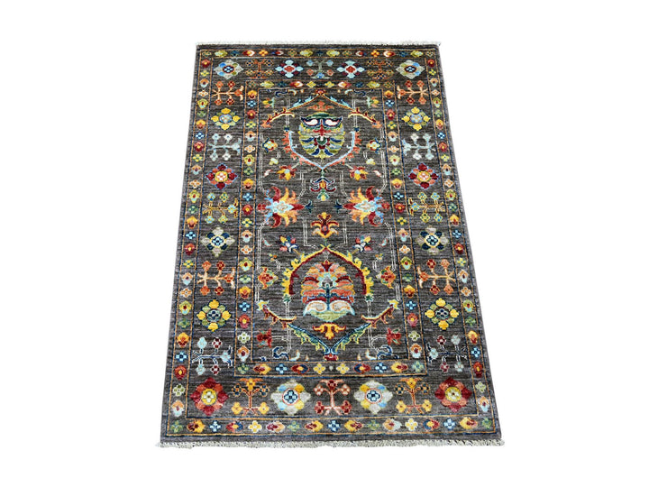 2'8" x 4'0" New Hand Knotted Grey Wool Rectangle Oriental Rug - MOA10221682