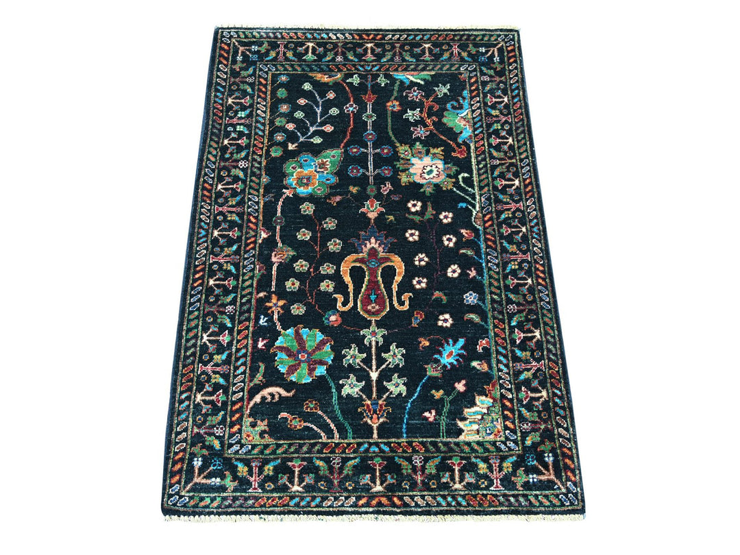 2'9" x 4'1" New Hand Knotted Black Wool Rectangle Oriental Rug - MOA10221684