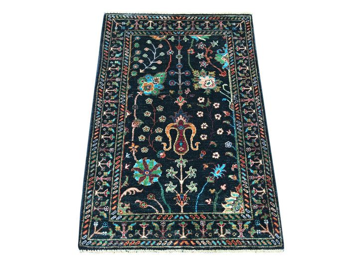 2'9" x 4'1" New Hand Knotted Black Wool Rectangle Oriental Rug - MOA10221684