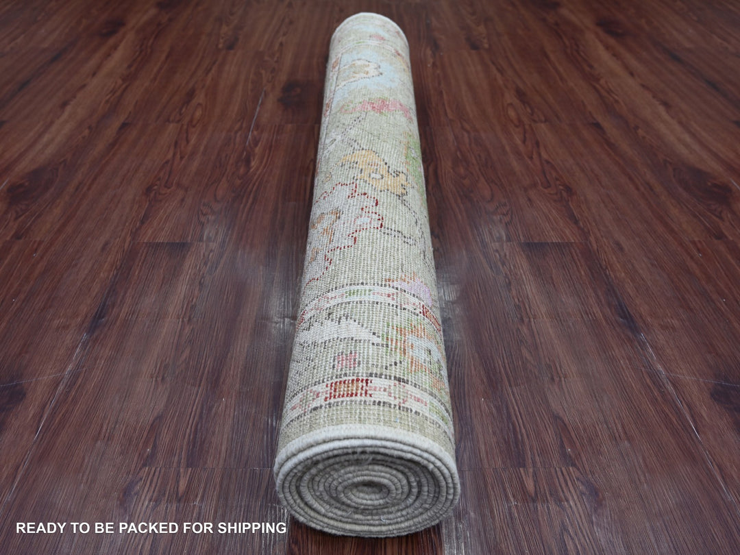 4'0" x 15'8" New Hand Knotted Green Wool Runner Oriental Rug - MOA10221686