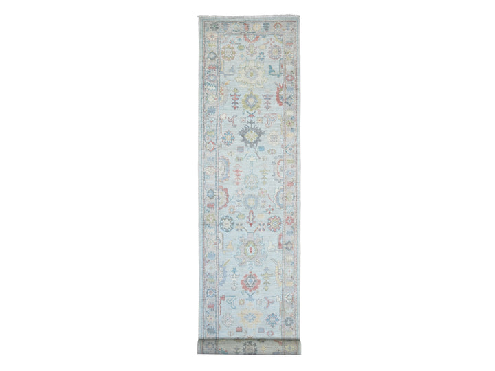 3'7" x 19'7" New Hand Knotted Blue Wool Runner Oriental Rug - MOA10221687