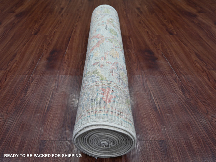 3'7" x 19'7" New Hand Knotted Blue Wool Runner Oriental Rug - MOA10221687