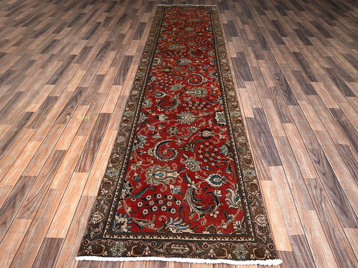 2'10" x 12'3" Vintage Hand Knotted Red Wool Runner Oriental Rug - MOA1022168