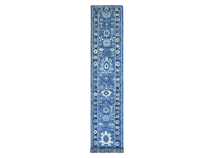 2'9" x 16'8" New Hand Knotted Blue Wool Runner Oriental Rug - MOA10221690