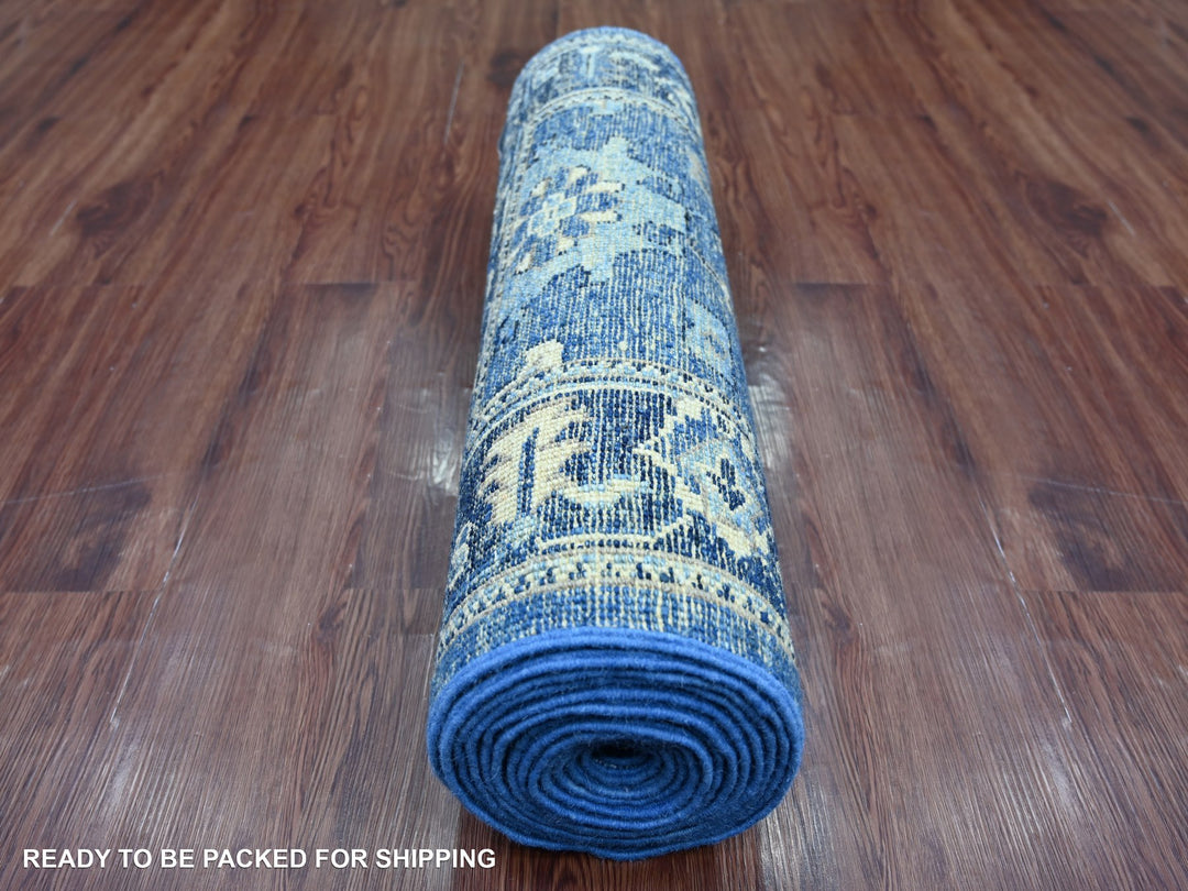 2'9" x 16'8" New Hand Knotted Blue Wool Runner Oriental Rug - MOA10221690