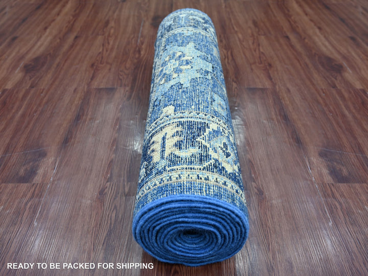 2'9" x 16'8" New Hand Knotted Blue Wool Runner Oriental Rug - MOA10221690