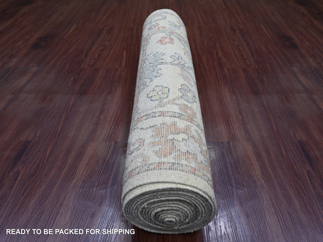 2'10" x 20'4" New Hand Knotted Ivory Wool Runner Oriental Rug - MOA10221692