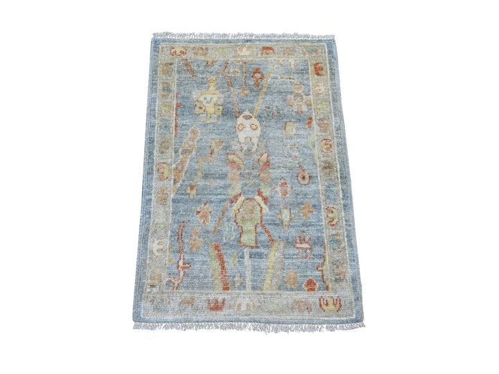 2'0" x 2'11" New Hand Knotted Blue Wool Rectangle Oriental Rug - MOA10221697