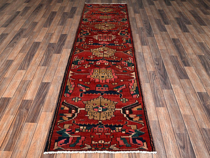 2'5" x 9'3" Vintage Hand Knotted Red Wool Runner Oriental Rug - MOA1022169