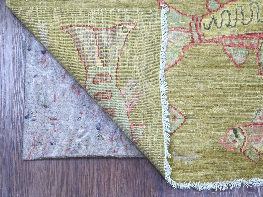 2'7" x 11'5" New Hand Knotted Green Wool Runner Oriental Rug - MOA10221706