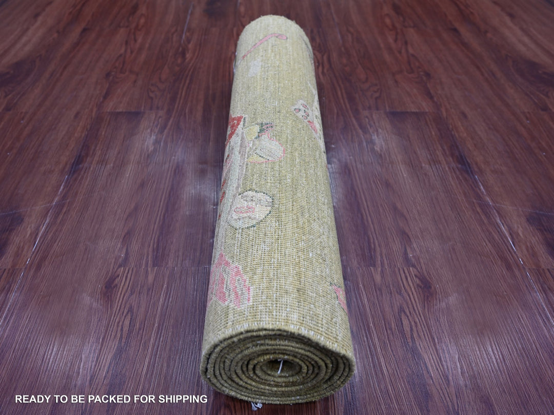 2'7" x 11'5" New Hand Knotted Green Wool Runner Oriental Rug - MOA10221706