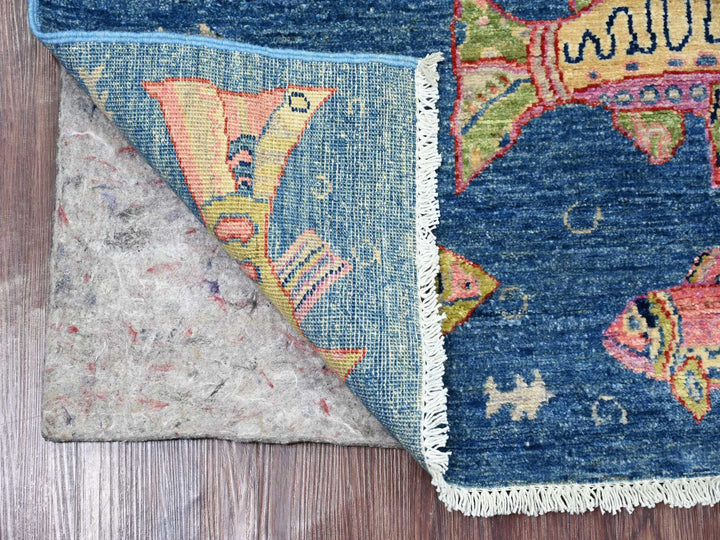 2'5" x 6'3" New Hand Knotted Blue Wool Runner Oriental Rug - MOA10221708