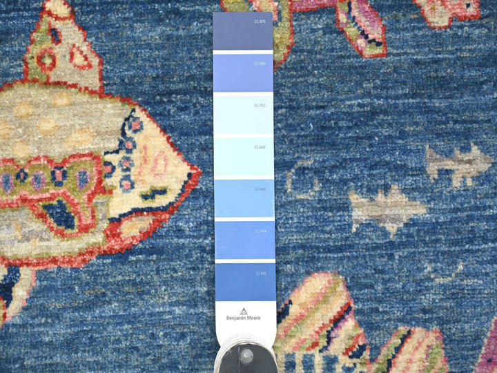 2'5" x 6'3" New Hand Knotted Blue Wool Runner Oriental Rug - MOA10221708