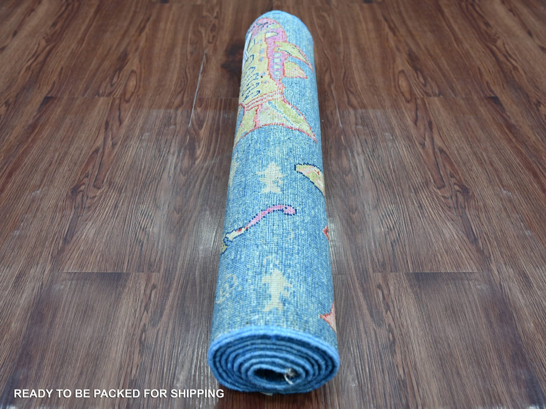 2'5" x 6'3" New Hand Knotted Blue Wool Runner Oriental Rug - MOA10221708