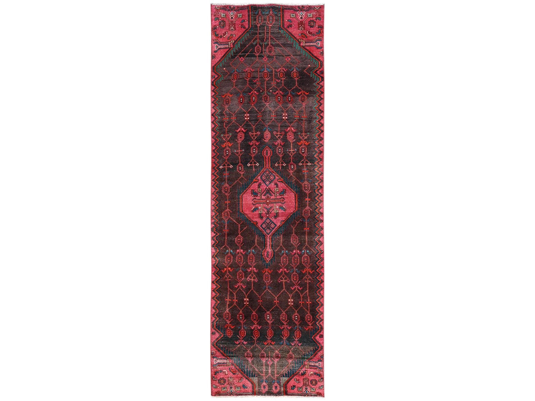 2'7" x 9'9" Vintage Hand Knotted Overdyed Wool Runner Oriental Rug - MOA1022170