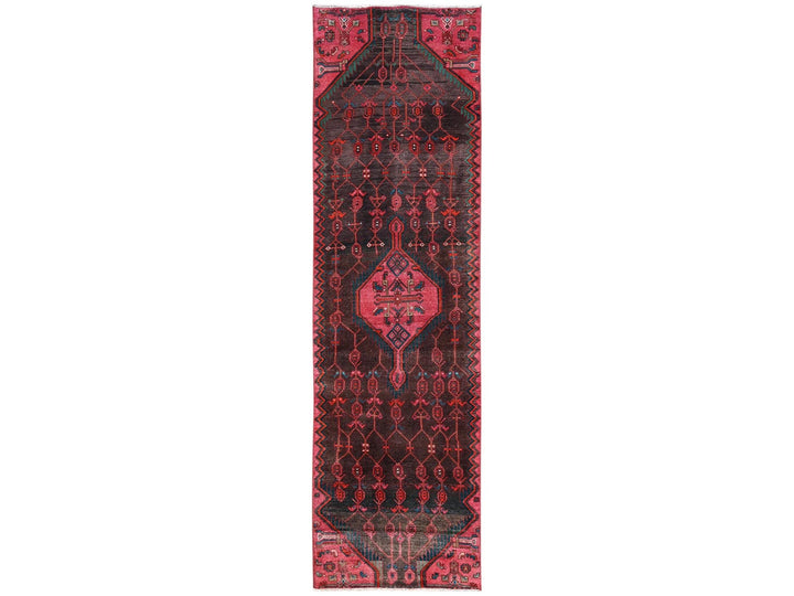 2'7" x 9'9" Vintage Hand Knotted Overdyed Wool Runner Oriental Rug - MOA1022170