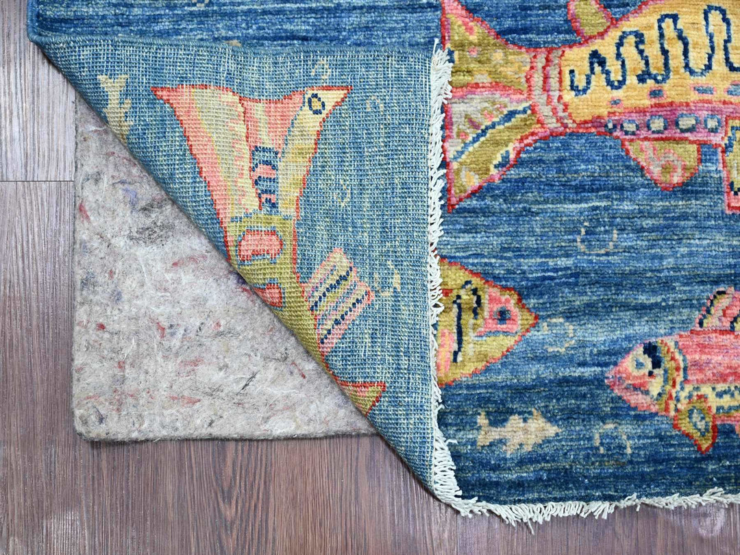 2'6" x 11'7" New Hand Knotted Blue Wool Runner Oriental Rug - MOA10221712