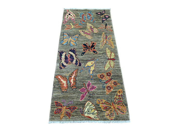 2'6" x 5'7" New Hand Knotted Grey Wool Runner Oriental Rug - MOA10221713