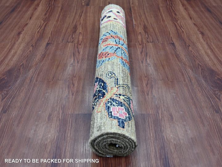 2'6" x 5'7" New Hand Knotted Grey Wool Runner Oriental Rug - MOA10221713