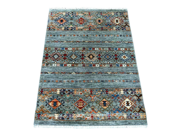 2'11" x 4'1" New Hand Knotted Grey Wool Rectangle Oriental Rug - MOA10221714