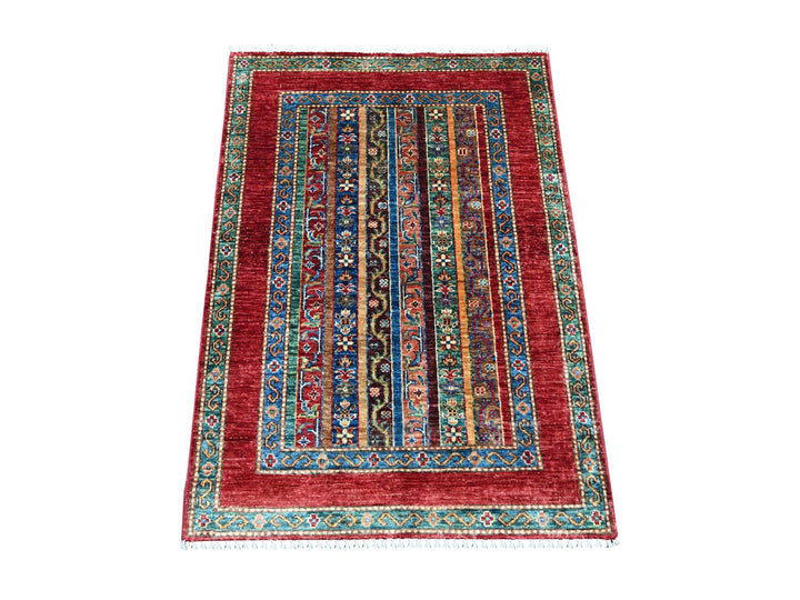 2'9" x 3'10" New Hand Knotted Red Wool Rectangle Oriental Rug - MOA10221718