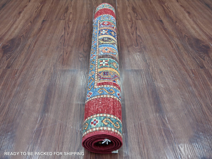 2'9" x 3'10" New Hand Knotted Red Wool Rectangle Oriental Rug - MOA10221718
